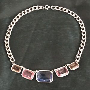 Silver Chain Link Necklace with 4 Pastel Jewels